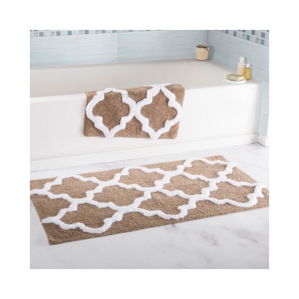 Hastings Home Hastings Home 100 Percent Cotton 2 Piece Trellis Bathroom Mat Set - Taupe 403651OGH - main